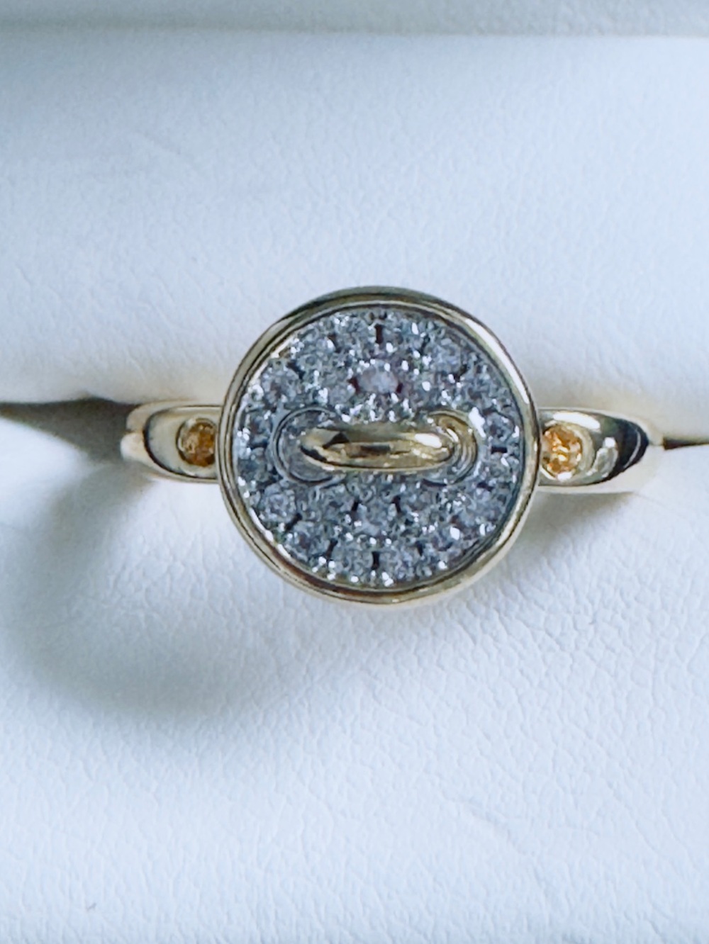 Gold Pave Button Ring with Clear Crystal Accents - Picture 5 of 6